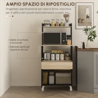 HOMCOM Mobile porta microonde, con armadio, cassetto e mensola superiore, 60 x 40 x 131 cm Quercia e nero(m-4)