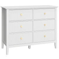 HOMCOM Fluted Dresser, 6 Drawer Chest of Drawers for Bedroom, Living Room, Hallway, Closet, White