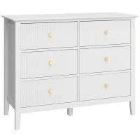 HOMCOM Fluted Dresser, 6 Drawer Chest of Drawers for Bedroom, Living Room, Hallway, Closet, White(m-1)