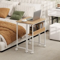 HOMCOM Escritorio plegable con ruedas 63 x 50 cm con estantería y bolsa de almacenamiento, madera natural(m-4)