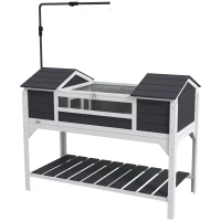PawHut Wooden Tortoise Enclosure w/ Adjustable Lamp Holder, Openable Lid, Dual Main Houses, Storage Shelf, Fixed Tray - Grey(m-11)