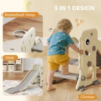 AIYAPLAY 3 in 1 Kids Slide with Climber, Basketball Hoop and Ball, Foldable Indoor Toddler Slide for Ages 2-5, Cream White(m-5)