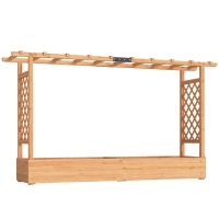 Outsunny Raised Planter with Trellis, Wooden Raised Bed for Garden with Hanging Roof and Drainage Holes, Outdoor Planter Box