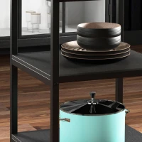 HOMCOM Mesa de comedor para 4-6 personas con 2 estantes integrados, en acero y MDF, Ø100x76 cm, Negro y Marrón(m-5)