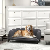PawHut Canapé chien lit pour chien chat design contemporain coquillage dim. 98L x 60l x 35H cm coussin moelleux velours gris(m-10)