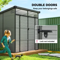 Outsunny 6 x 6ft Outdoor Storage Shed, Plastic Garden Shed with Windows and Air Vents, Outdoor Resin Tool Shed with Latch Doors for Garden, Deck, Light Grey(m-7)