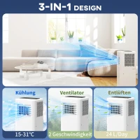 HOMCOM Mobile Klimaanlage, verschiedene Einstellungen, LED-Display, Timer, Räder, Weiß(m-5)
