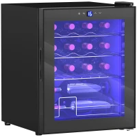 HOMCOM Nevera para vinos independiente, 16 botellas, para bar de casa, salón, cocina, pantalla táctil, puerta de vidrio, iluminación LED(m-7)