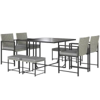 Outsunny Salón de jardín exterior de resina trenzada para 8 personas con cojines y tablero de vidrio templado, gris(m-8)