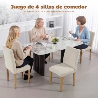 HOMCOM Pack de 4 Sillas de Comedor Respaldo Alto Tapizadas en Pana Asiento Acolchado Patas de Madera para Salón Beige(m-4)