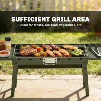Outsunny Portable BBQ Grill, Foldable Charcoal Grill for Camping and Picnics with 2 Side Shelves and Handle, Green(m-6)