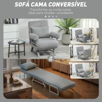 HOMCOM Sofá Cama Dobrável Estofado em Linho Sintético com Encosto Ajustável em 5 Níveis e Almofada Acolchoada 73x78x81 cm Cinzento Claro(m-4)