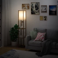 HOMCOM Stehlampe mit Regalen, Stehleuchte, Holz, 26 x 26 x 160 cm, für Wohn-/Schlafzimmer (Ohne Glühbirne)(m-2)