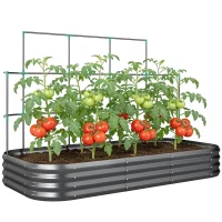 Outsunny Hochbeet mit Rankgitter, Metall Pflanzkasten mit Schutzkante Handschuhe 220 x 110 x 150 cm, Dunkelgrau(m-11)