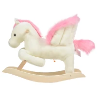 HOMCOM Caballo mecedor blanco y rosa con sonidos y estructura en madera de álamo para niños 18-36 meses, 70x28x57cm(m-7)
