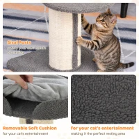 PawHut 91cm Cat Tree, Cat Tower with Scratching Post, Bed, Perch, Removable Cushion for Indoor Kittens, Grey(m-5)