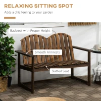 Outsunny Outdoor Wooden Garden Bench, Patio Loveseat Chair with Slatted Backrest and Smooth Armrests for Two People, for Yard, Lawn, Porch, Carbonised Finish(m-4)