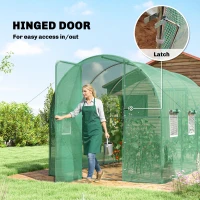 Outsunny 2 x 3 m Walk-in Polytunnel Greenhouse with Hinged Door and 6 Roll Up Mesh Windows, Garden Tunnel Warm House Tent, Green(m-5)