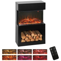 HOMCOM Chimenea Eléctrica con Efecto Llama 3D de Colores, 1000W/2000W con Temperatura Regulable y Mando a Distancia, Negro(m-6)