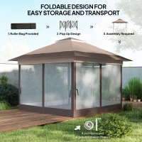 Outsunny 3.6 x 3.6 m Pop up Gazebo with Netting, Height Adjustable Party Tent Instant Canopy Sun Shade Shelter, Khaki(m-5)