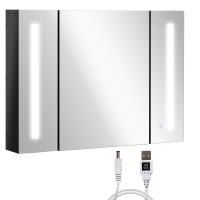 kleankin Armario con Espejo de Baño de Pared en MDF con 3 Armarios, 3 Estantes y Luz LED, 90x15x65 cm, Negro