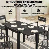 Outsunny Table de jardin extensible pour 4-6 personnes avec rallonge auto-stockée aluminium avec effet bois 80-160 x 80 cm noir(m-5)