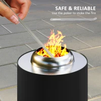 Outsunny Smokeless Fire Pit, 16 x 16 cm Stainless Steel Portable Wood Burning Firepit with Poker, Wood or Pellet Fuelled Tabletop Fire Pit for Garden Camping Bonfire Party, Black(m-6)