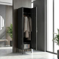 HOMCOM Metalen locker met afsluitbare deur en kledingstang, losse stalen locker voor thuis of kantoor, zwart(m-2)