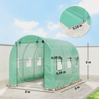 Outsunny Invernadero 3 x 2 x 2 m invernadero de plástico con puerta enrollable 2 puertas con cremallera & 6 ventanas de malla barras de soporte Verde(m-3)