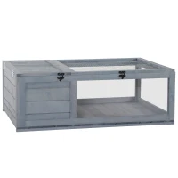 PawHut Casetta per Tartarughe con 2 Spazi, Gabbie per Piccoli Animali, in Legno Massello, 91 x 60,5 x 32 cm, Grigio(m-11)