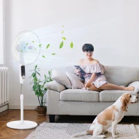 HOMCOM Ventilateur sur pied hauteur réglable oscillant 85° 3 vitesses 50 W avec écran LED télécommande minuterie Ø 42 cm blanc(m-10)