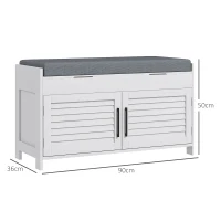 HOMCOM Banco Zapatero con Estante Interior Regulable en 3 Niveles, en MDF y Simil Lino, 90x36x50 cm, Blanco y Gris(m-3)
