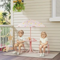 AIYAPLAY 4-Piece Kids Garden Table and Chair Set with Adjustable Parasol, Folding Chairs, Table, Rainbow Pattern, Pink(m-2)