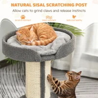 PawHut 91cm Cat Tree, Cat Tower with Scratching Post, Bed, Perch, Removable Cushion for Indoor Kittens, Grey(m-6)