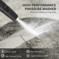 Outsunny 2200W High Pressure Washer, 170 Bar Pressure, 420 L/h Flow, Portable Electric Power Washer Jet Wash Cleaner with Adjustable Nozzle 6M Hose and Hose Reel for Home Patio Car Driveway(m-4)