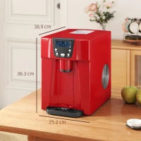 HOMCOM 3L Ice Maker Machine and Water Dispenser, 12kg in 24H, 2 Sizes 9 Ice Cubes Ready in 6-10 Mins Ice Machine, Red(m-3)