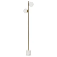 HOMCOM Lámpara de pie con 2 pantallas esféricas e interruptor de pedal, 35x35x165cm, Oro y Blanco(m-6)
