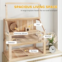 PawHut Wooden Hamster Cage with Detachable 31cm Deep Bottom, Hut, Seesaw, Exercise Wheel, Ramp, 80 x 50 x 76cm, Natural(m-4)