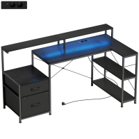 HOMCOM Escritorio Gaming en L con LED y Enchufes, 165x80x91,5 cm, Negro