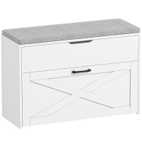 HOMCOM Banco Zapatero con Cajón Abatible y Compartimento, Capacidad 8 Pares de Zapatos, 80x30x55 cm, Blanco