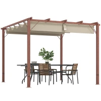 Outsunny 3 x 3 m Retractable Roof Pergola - Natural Wood Finish(m-10)