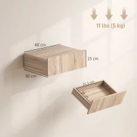 HOMCOM Set de 2 Noptiere Suspendate cu Sertar, Noptiere Moderne din Lemn, Măsuțe pentru Canapea, Living, Dormitor, 40x30x15 cm, Stejar(m-3)