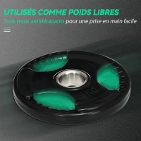 SPORTNOW Disques de poids, plaques de poids 2 x 5 kg, à trois poignées avec trous de Ø 50 mm, couverture en caoutchouc, noir(m-4)