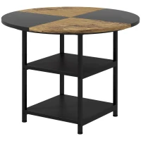 HOMCOM Mesa de comedor para 4-6 personas con 2 estantes integrados, en acero y MDF, Ø100x76 cm, Negro y Marrón(m-7)