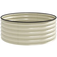 Outsunny Galvanised Raised Garden Bed with Safety Edging, Outdoor Raised Planter Box with Gloves, 120 x 120 x 43cm, Cream White(m-1)