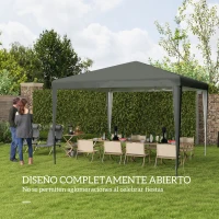 Outsunny Carpa Desmontable de Jardín 3x3 m Gazebo Cenador para Exteriores con 4 Orificios de Drenaje y Tubo de Acero Gris(m-4)