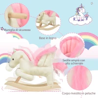 HOMCOM Caballo mecedor blanco y rosa con sonidos y estructura en madera de álamo para niños 18-36 meses, 70x28x57cm(m-4)
