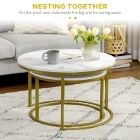 HOMCOM Coffee Table Set of 2, Round Nest of Tables with Metal Frame, Modern Side Tables for Living Room, White(m-4)