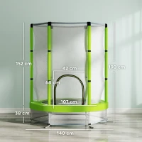 AIYAPLAY Trampolín elástico para niños Ø140 cm con red de seguridad y dibujos, Edad 3-6 años, Verde(m-3)