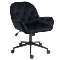 Vinsetto Silla de oficina, sillón de oficina en terciopelo, asiento giratorio 360°, regulable en altura, 60 x 61 x 81-91 cm, negro(m-8)